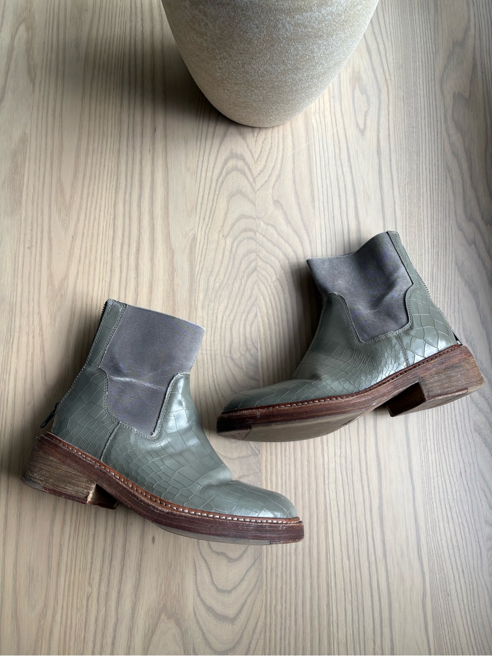 Free People Gray Croc-Embossed Ankle Boots - Picture 2 of 3